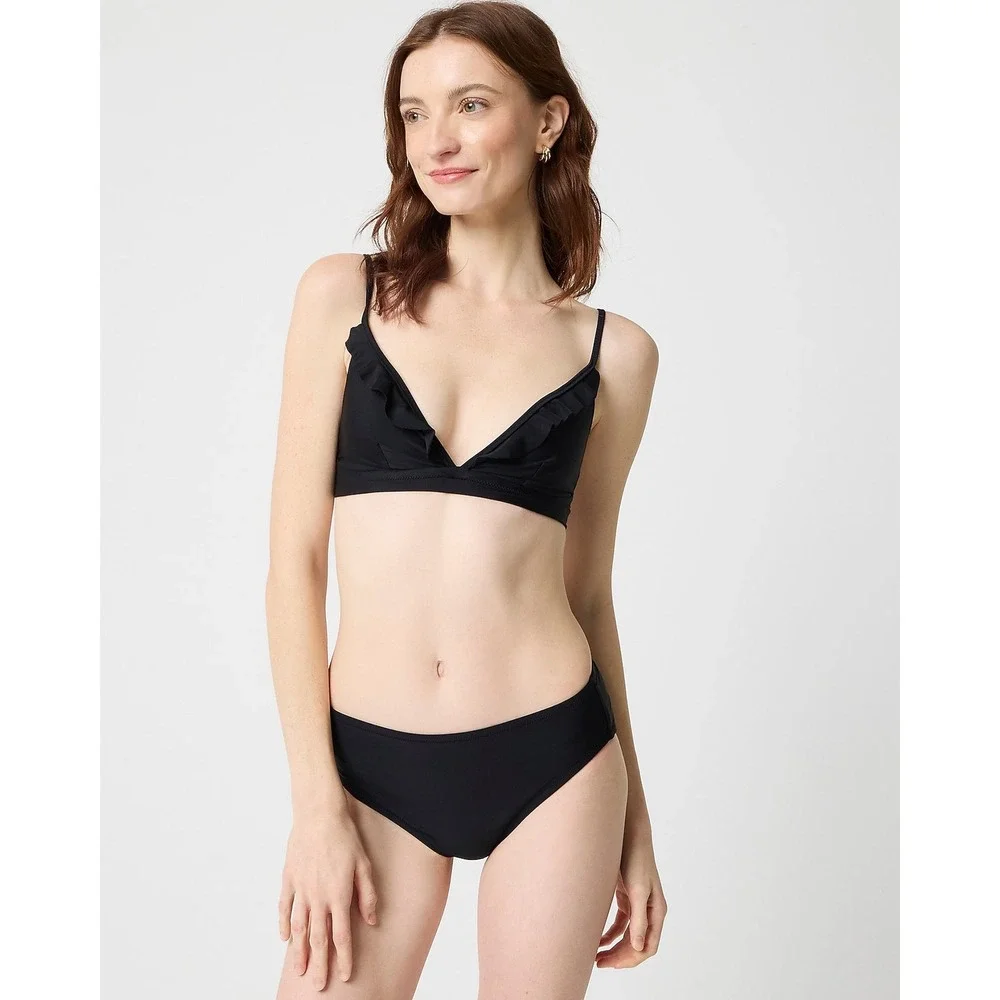 J.Crew Factory French Ruffle Bikini Top Black Size Small NWT AK515